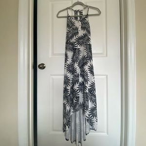 black & white palm tree pattern high low dress